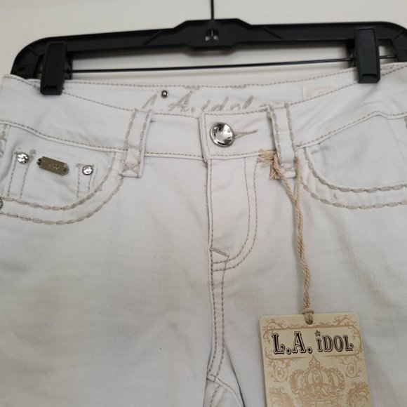NWT LA Idol USA White Bootcut Embellished Jeans size 5 - Picture 6 of 6